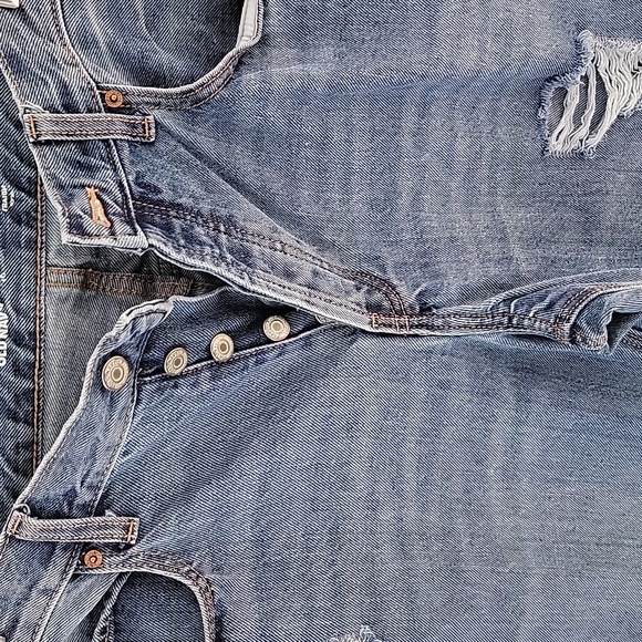 Old Navy High-Rise Raw Hem Distressed No Strech Straight Leg Jeans Sz 10 - Picture 2 of 9